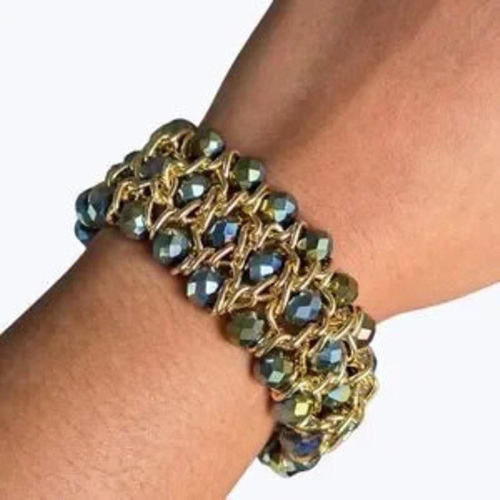 Handmade Sitti Boho Crystal Bracelet Gold Chain Stretch Boheme